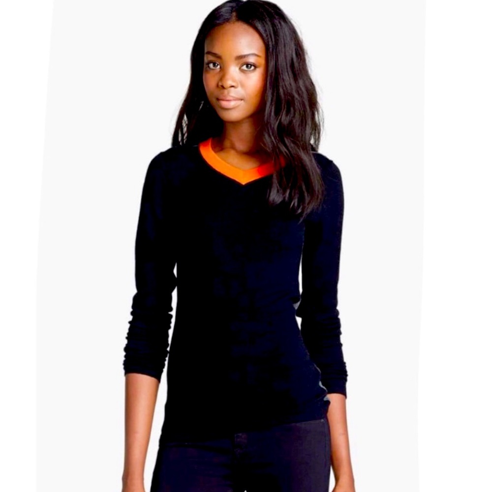 Rag & Bone Orange Black and Gray Color Block V-Neck Sweater Sz XS